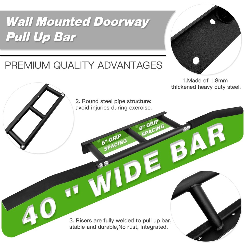 Pull Up Bar for Doorway, Wall Mounted Multifunctional Chin Up Bar, Multi-Grip...
