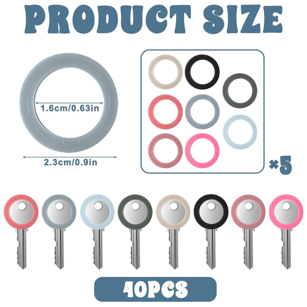40 PCS Colored Key Covers Caps, 8 Colors Soft Silicone Key Identifier Coding ...