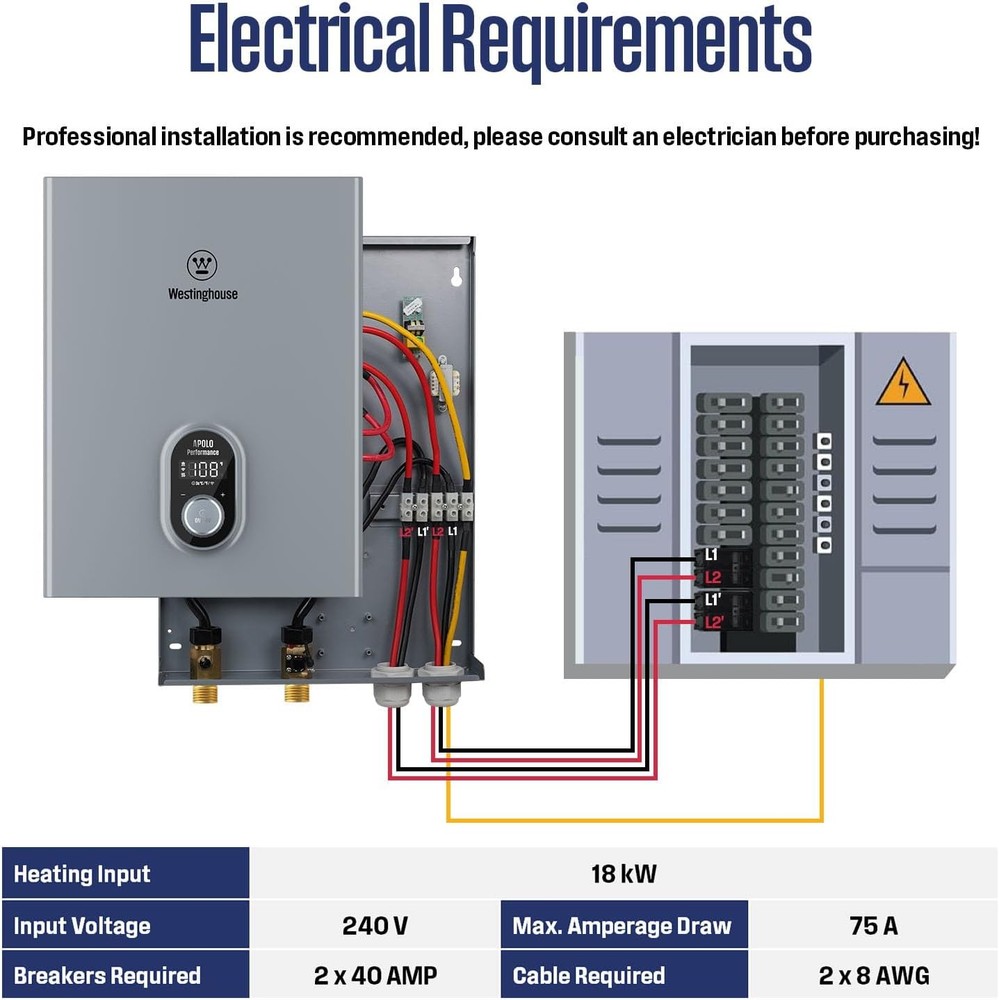 Westinghouse 18KW Tankless Water Heater Electric 240V WiFi Control ETL Certified