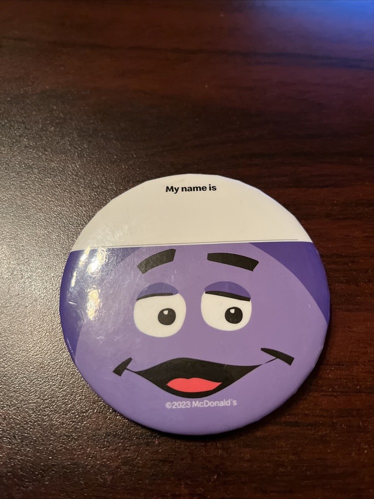 2023 McDonald’s Grimace Name Tag Employee Button Pin