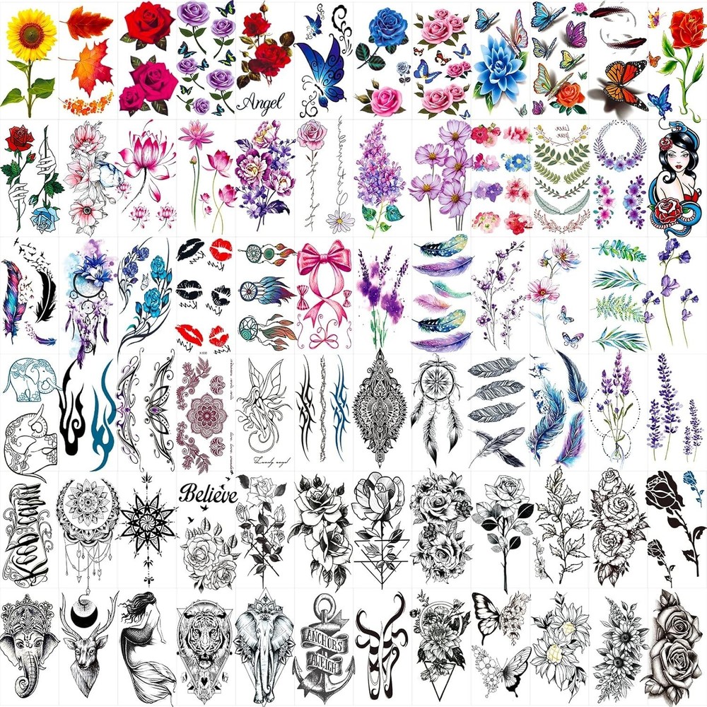 Versatile 72 Sheets Temporary Tattoos for All Occasions - Elegant Designs