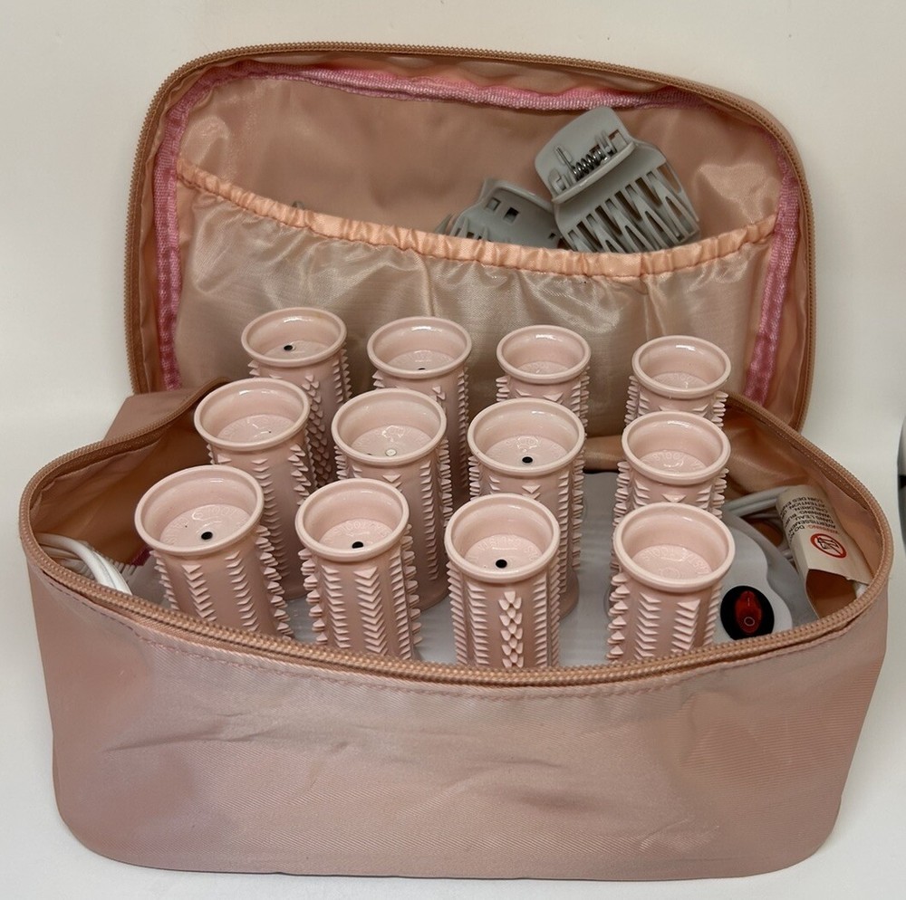 Calista Tools Ion Hot Rollers 12 - 1" Short, 1.25" Medium Clips Stand Case Pink