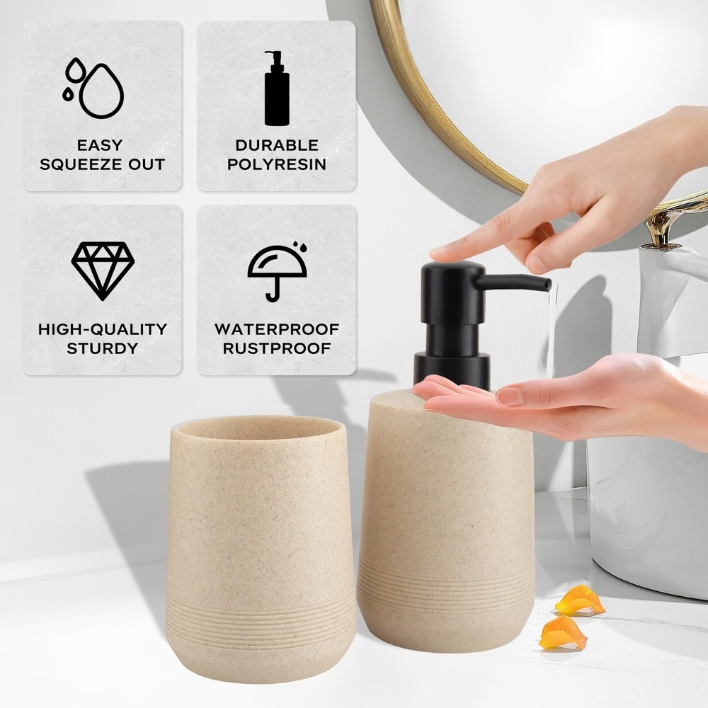 Bathroom Accessories Set, 2 Piece Resin Accessory Set with Beige