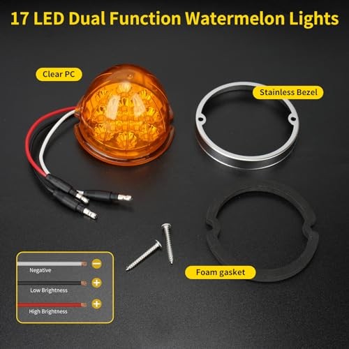 2PCS Watermelon Lights, 17 LED Dual Function Watermelon Light Lens with Amber