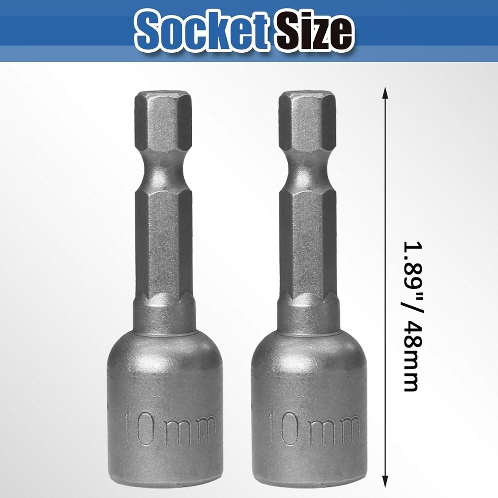 2 Pcs Hex Nut Driver Bits 10mm, 1/4" Hex Shank Quick-Change Power Nut Driver for