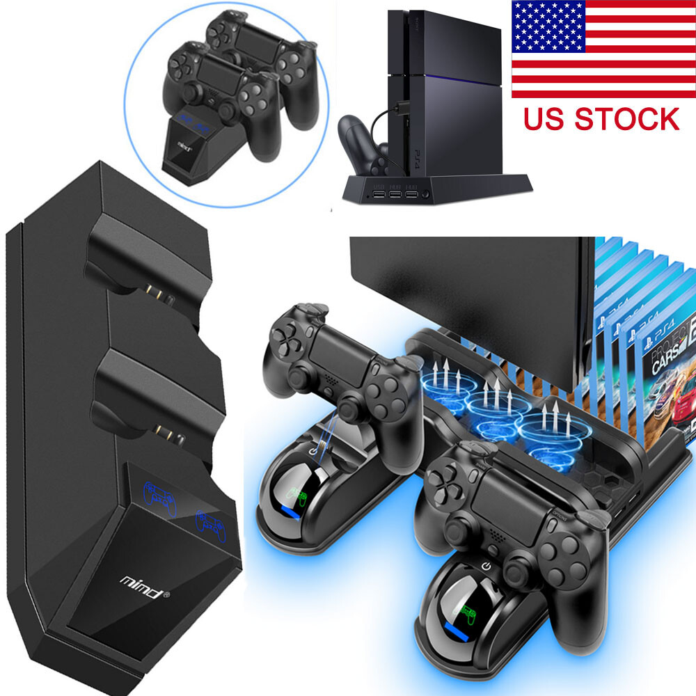 For PS4 Pro/Slim Controller Vertical Stand Charging Dock Station + Cooling Fan
