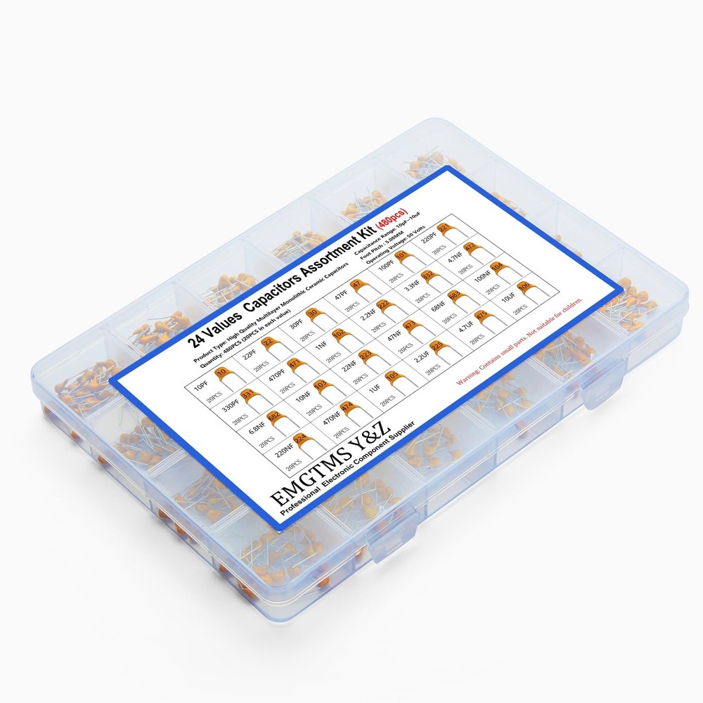 24 Values 480pcs Multilayer Monolithic Ceramic Capacitor Assortment Kit, 10pF...