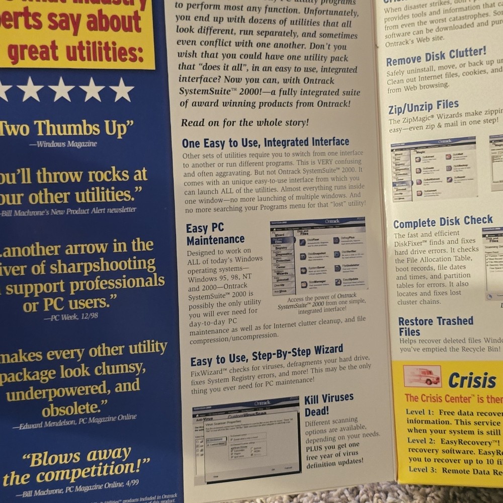 Ontrack SystemSuite 2000 Windows 98/95/2000 W/User Guide Big Box PC CD Rom/Disk