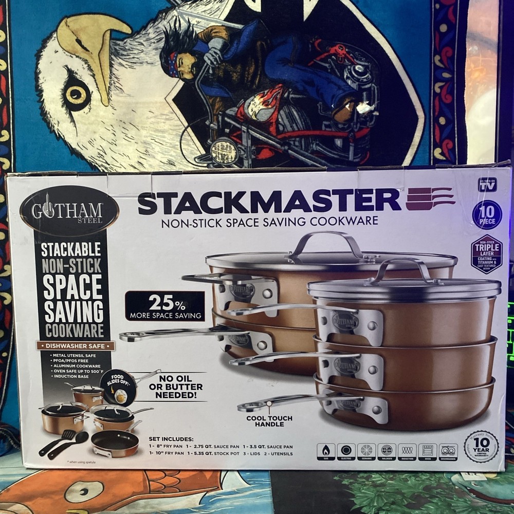 Gotham Steel STACKMASTER Pots Non-Stick  10 Piece Cookware Set New Open Box