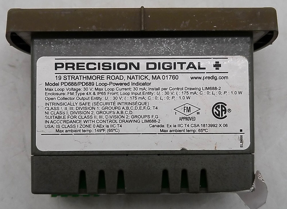 PERCISION DIGITAL PD688-0K0 LOOP-POWERED PROCESS METER