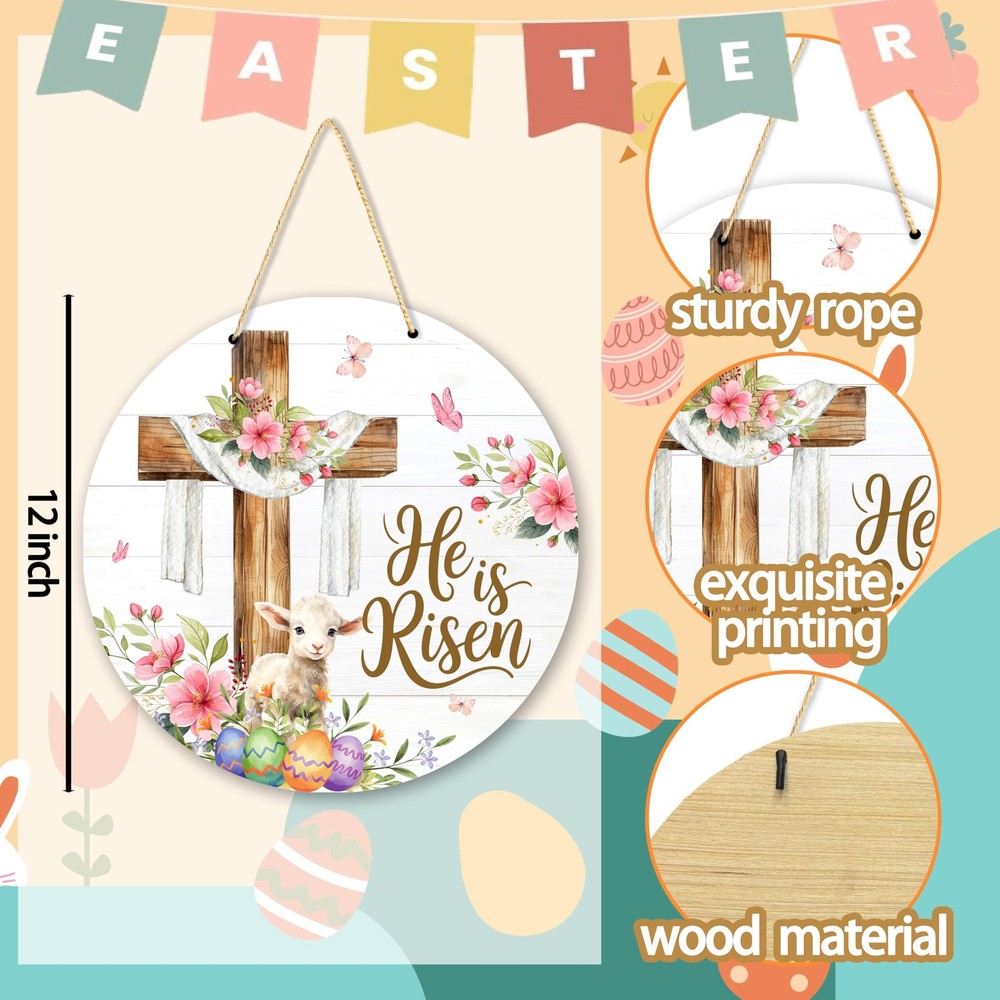 Kqfdr Easter Door Decorations for Home, He Is Risen Wreaths multicolor