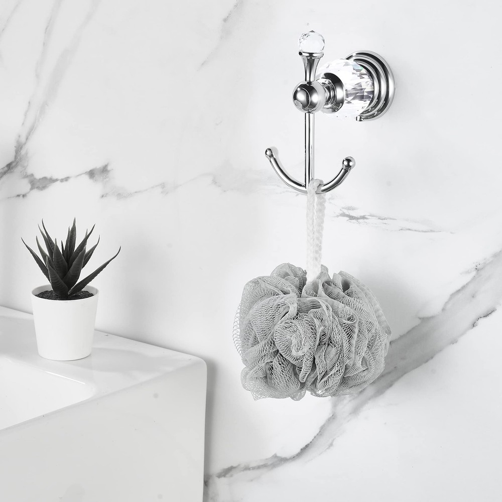 Crystal Towel Hook Chrome, Bath Robe Hook, Silver Bathroom Wall Hooks Double ...