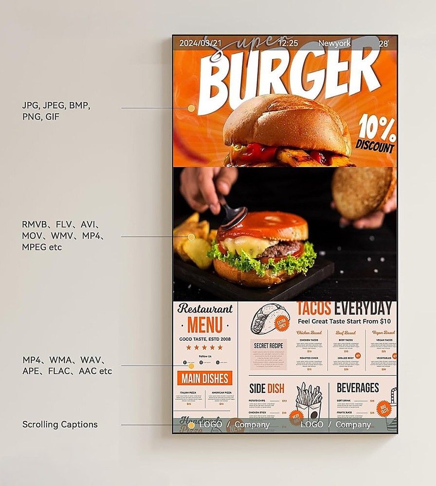 32" Digital Signage Display - Wall Mounted - 32Gb + 2Gb Capacity - Android Based