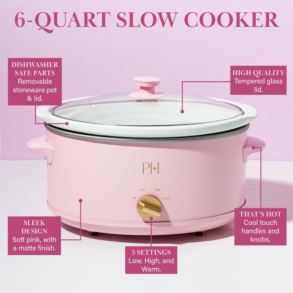 6-Quart Manual Slow Cooker, Features Three Settings (Low, High, Warm), Natura...