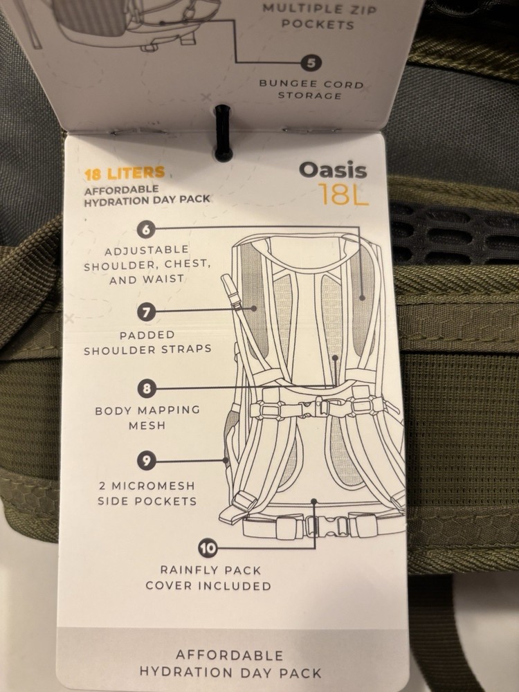 TETON Sports Oasis 18 Hydration Pack Back Pack Olive