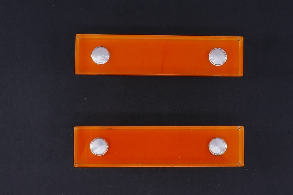 2 RECTANGULAR ORANGE LUCiTE MiD CENTURY 4.25" CABiNET DRESSER DRAWER PULL HANDLE