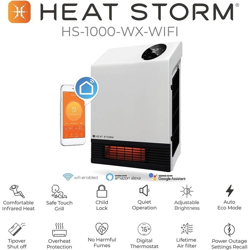 Infrared Wall Mount Heater Adjustable Thermostat Remote Control Safe Design