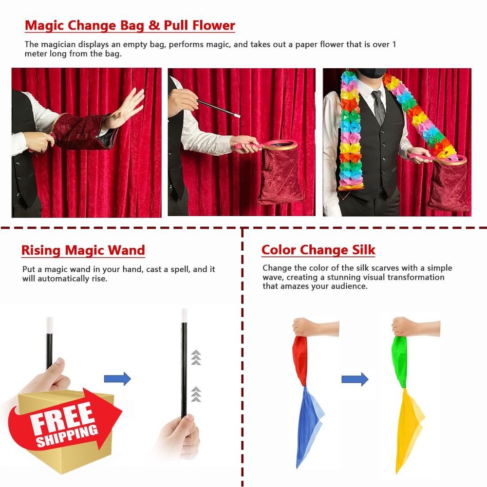 Xfunjoin Magic Trick Set Stage Performance Easy Beginner Magic Kit Change Bag