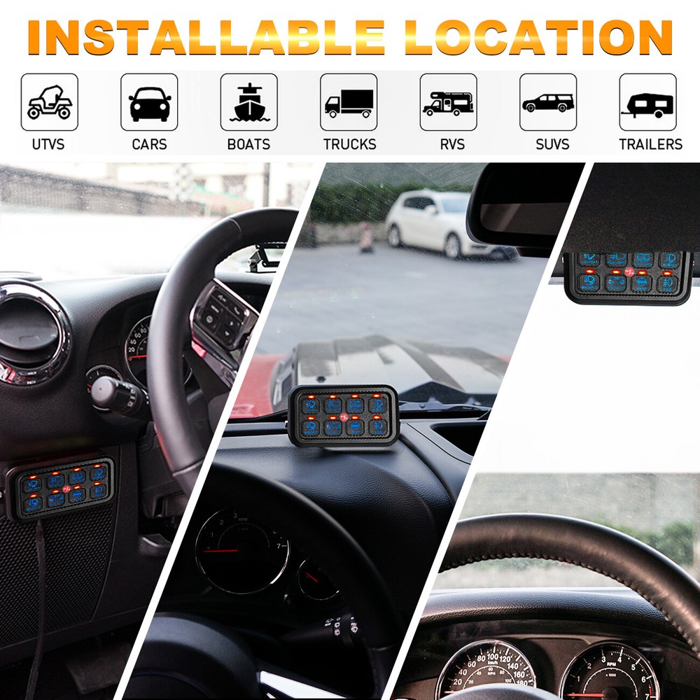 AUXBEAM 8 Gang Switch Panel Marine/Boat Toggle Switch LED Light Controller Box