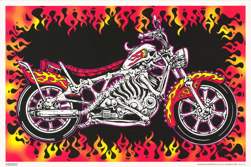 POSTER: MOTORBONES - SKELETON MOTORCYCLE - BLACKLIGHT  & FLOCKED-  #3268F