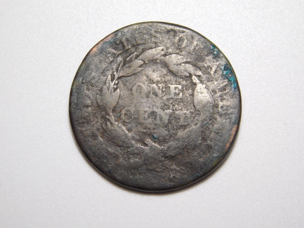 OLD US COPPER COINS 1828 CORONET HEAD LARGE CENT *BENT*