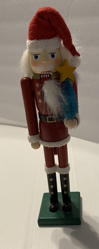 9" Wood Santa Nutcracker Figurine Christmas Tree EUC