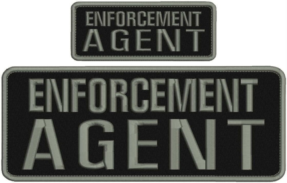 ENFORCEMENT AGENT embroidery patches 4x10 & 2x5 hook on back grey