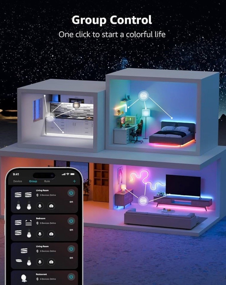 32.8ft LED AI Generated Light Strips W/Rainbow Color Effects, Wi-Fi & Bluetooth