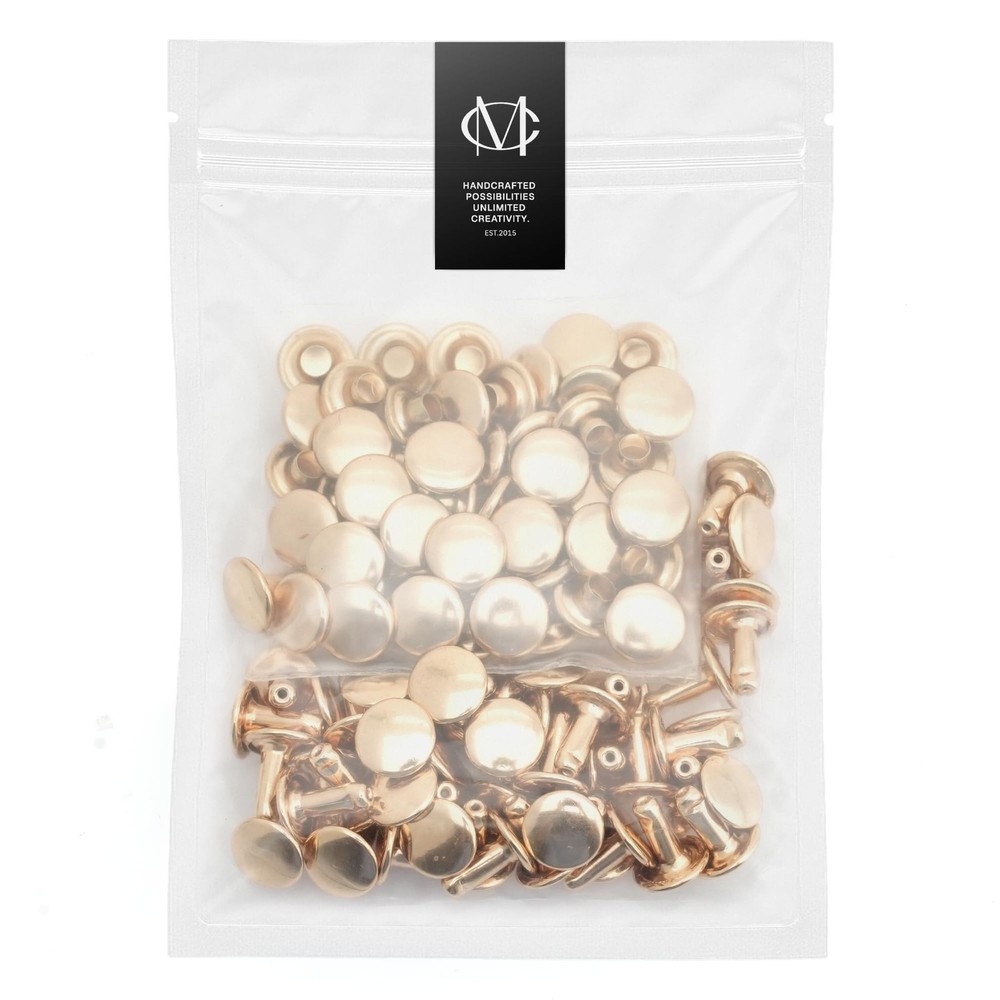 50 Sets Double Cap Leather Rivets 8mm Gold Studs
