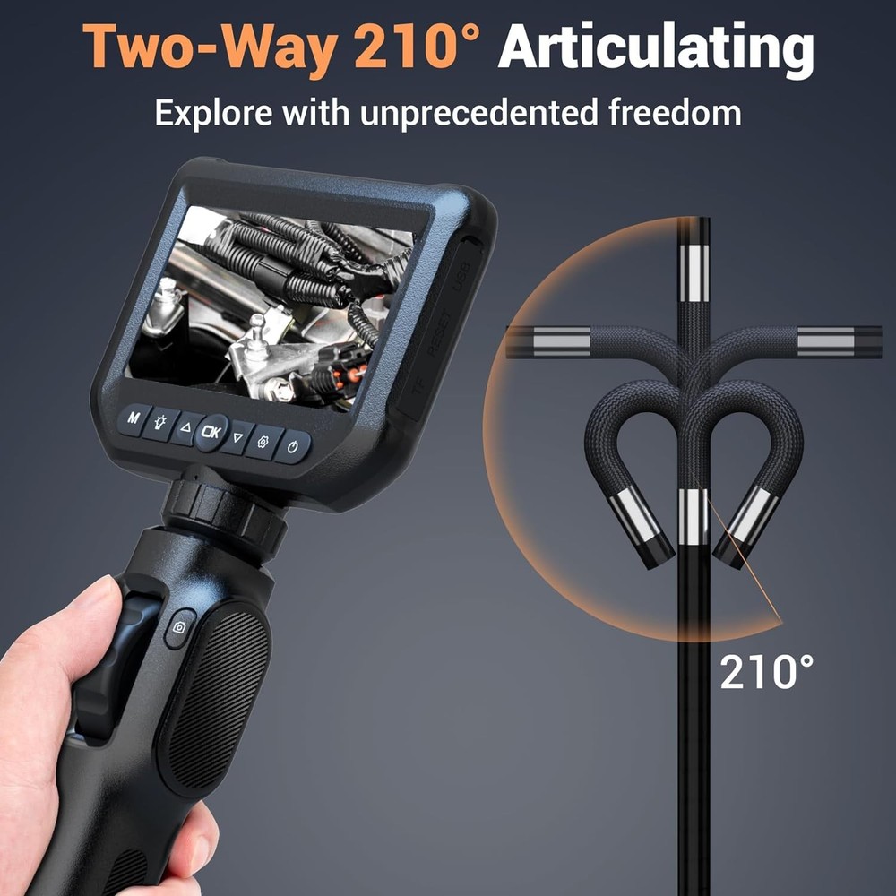 Two-Way Articulating Borescope Camera with LED Light