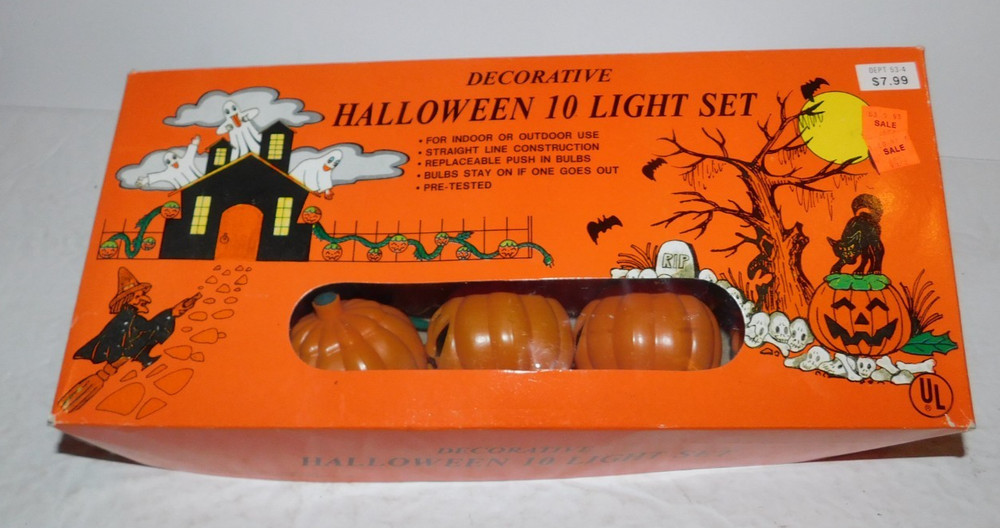 NEAT HALLOWEEN 10 PLASTIC PUMPKIN LIGHT STRING LIGHTS SET WITH BOX