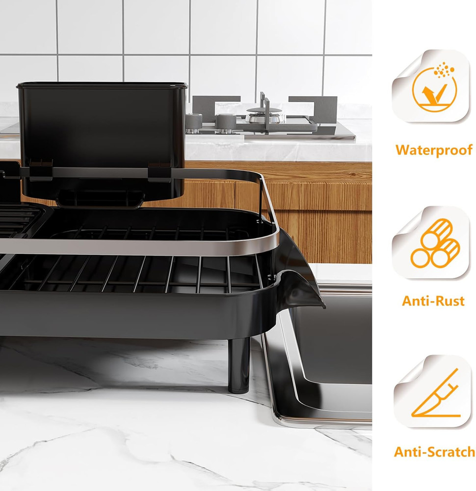 Expandable Dish Drying Rack，Dish Rack for Kitchen Counter-Dish Drainer with Effi
