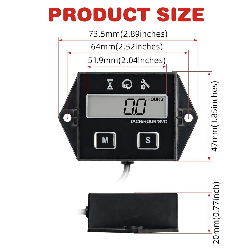 Digital Inductive Tachometer & Hour Meter for Engines & Equipment