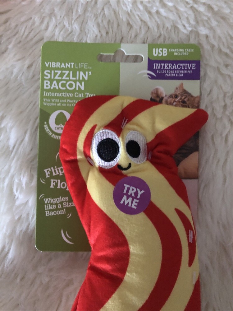 2 Pack 1) Sizzlin' Bacon 1) Eggplant Flopping Interactive Cat Toy Usb Charging