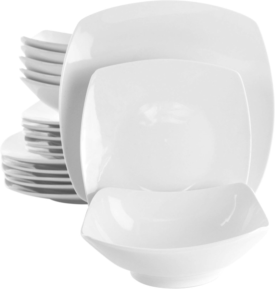 White Porcelain Dish Dinnerware Set, 18 Piece, Newman