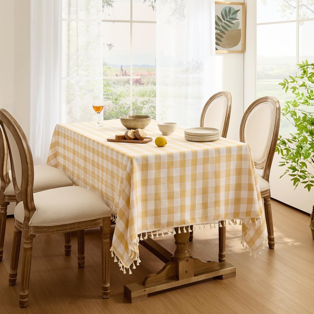Softalker Checkered Tablecloth 55" x 84" (Rectangular), Yellow Plaid