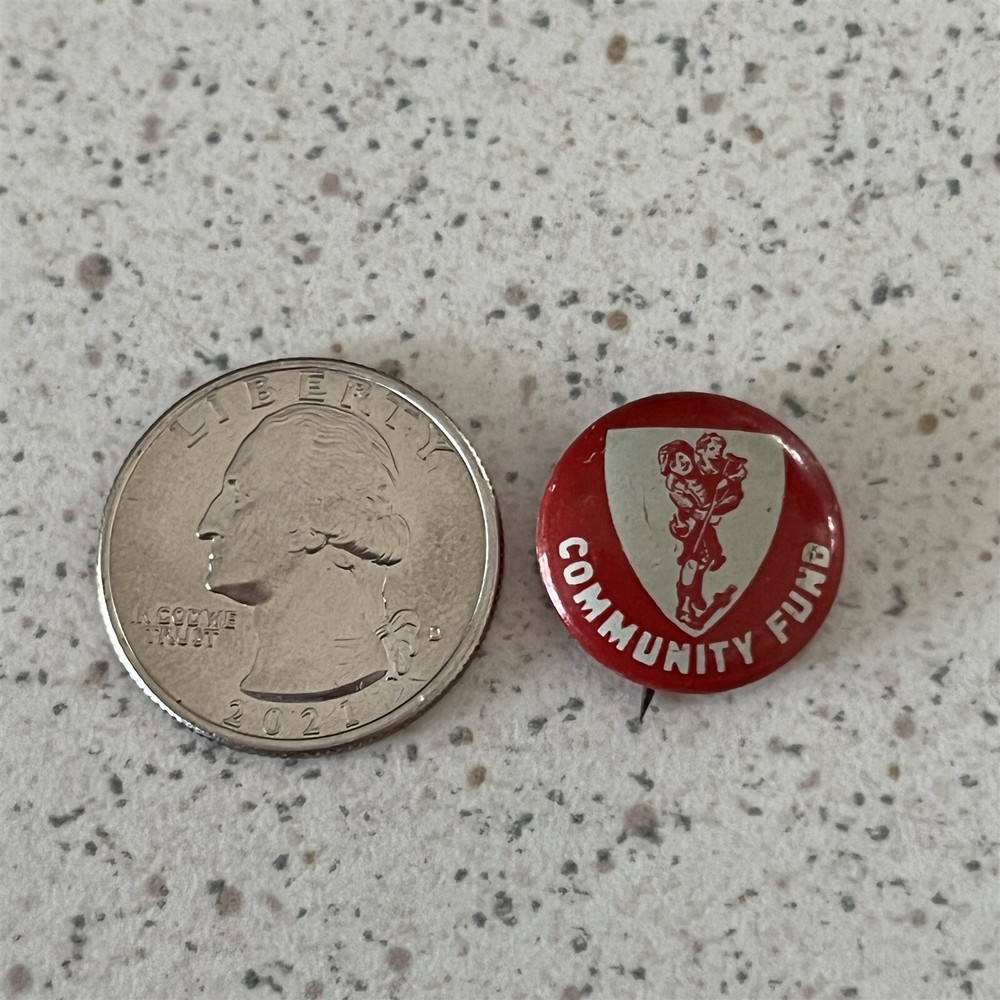 Community Fund Red And White Shield Vintage Pinback Button #46969