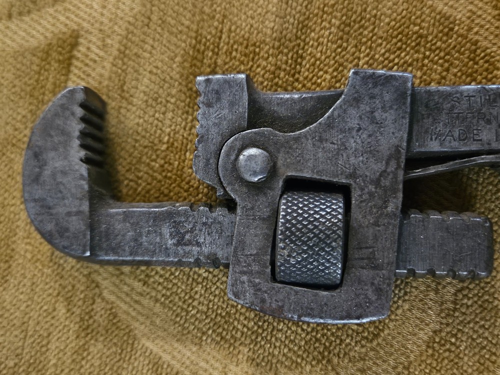 Vintage Stillson Pattern Adjustable Pipe Monkey Wrench USA Wood Handle