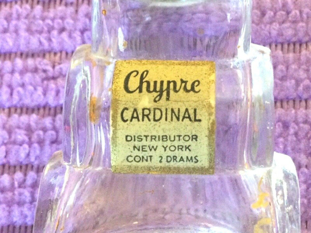 EMPTY Chypre Cardinal Distributor New York 2 Drams Cool Mini Shape & Nice Label