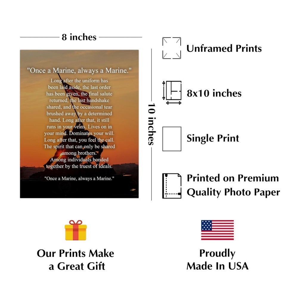 Once A Marine, Always A Marine - Inspiring USMC Creed Wall Decor Print, Ameri...