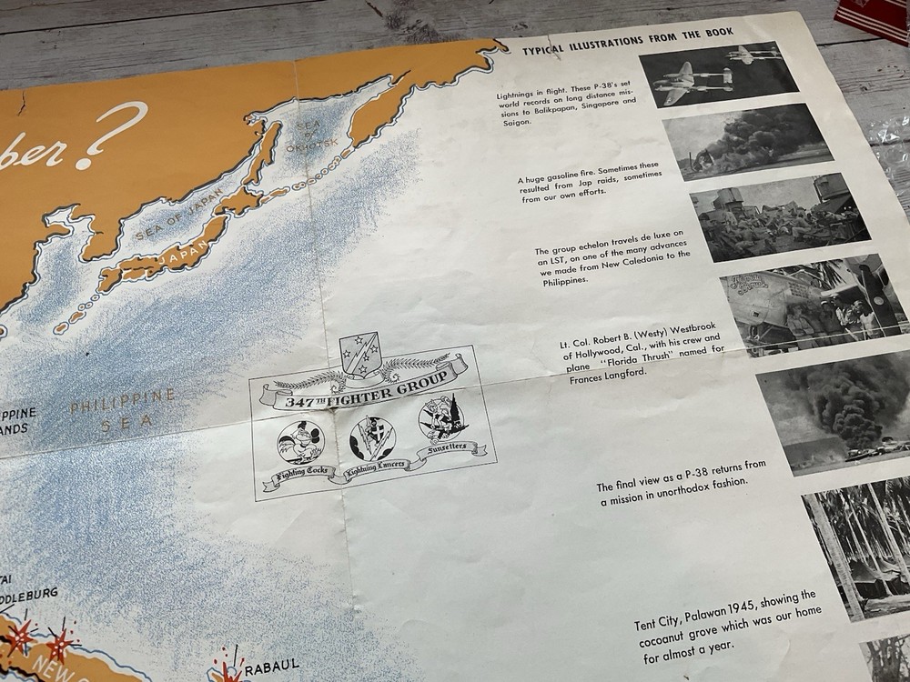 ORIGINAL WWII USAAF 347TH FIGHTER GROUP MAP / PRE UNIT HISTORY FOLDER