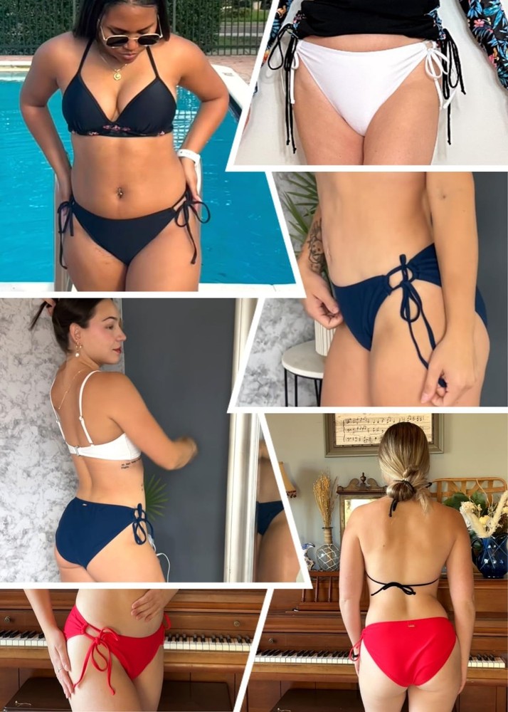 Zmart Women String Tie Bikini Bottom Full Coverage Mid Rise Swim
