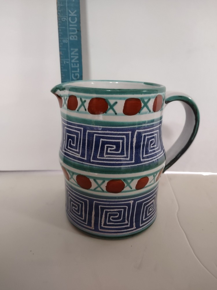 Vallauris Earthenware Geometric Design Navy Blue LaRoue Pitcher