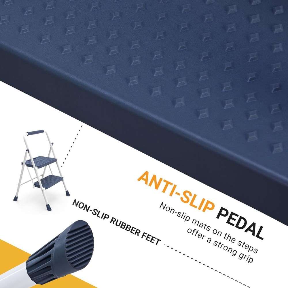 2-Step Folding Step Ladder, 800 lbs Heavy-Duty Metal Step Stool Blue