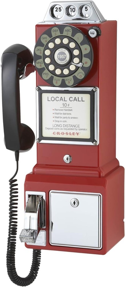 Fully Operational 1950s Red Payphone with Push Button - Perfect for Home Use