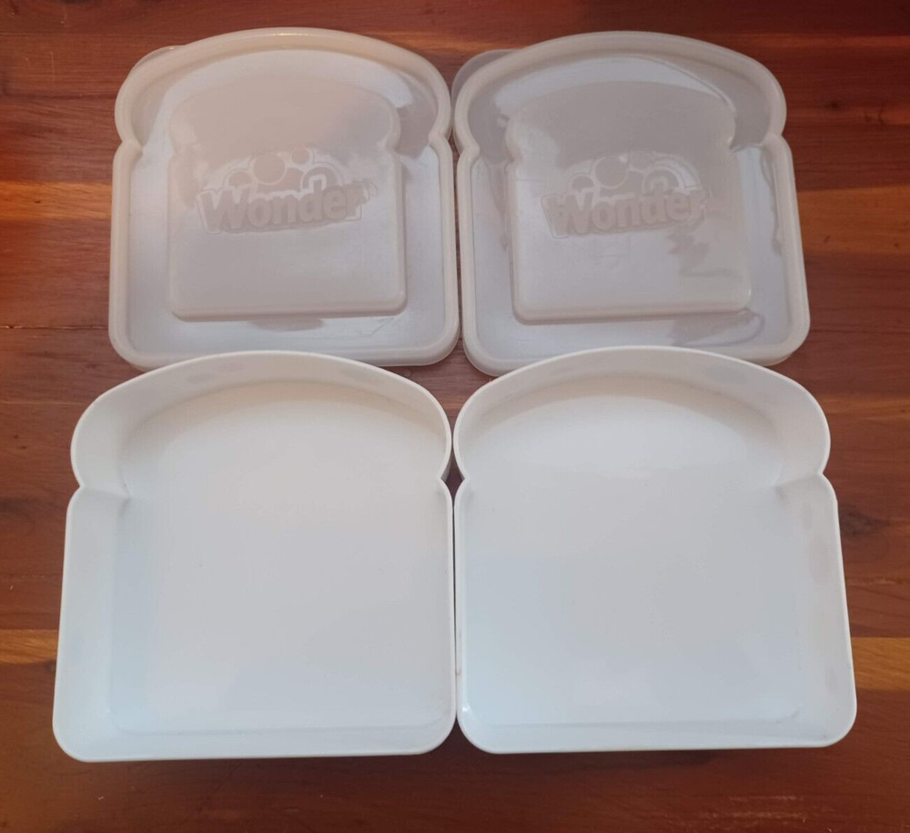 Two Wonder Bread Plastic Sandwich Containers with Lids