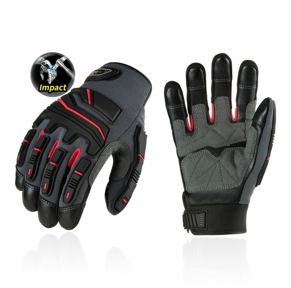 Vgo 1Pair Grain Cowhide Leather Heavy Duty Work Gloves,Touchscreen(CA9730HL)