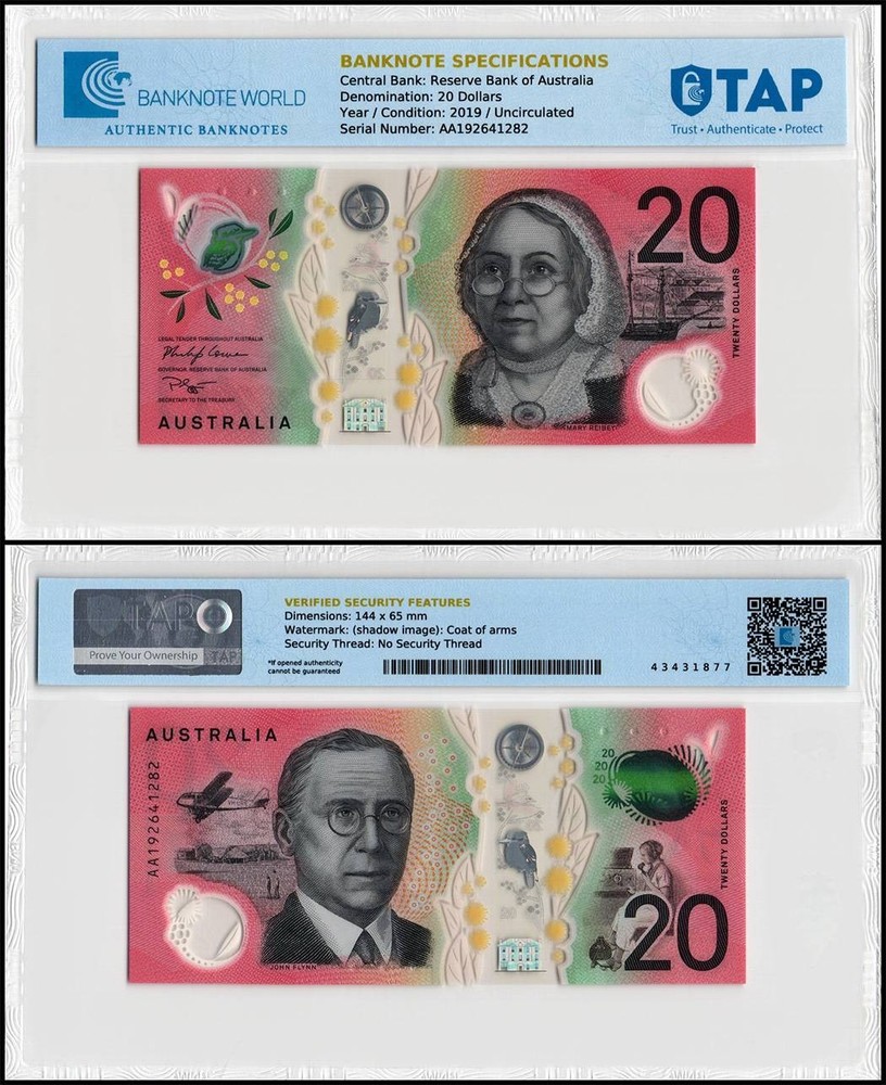 Australia 20 Dollars, 2019, P-64a.2, UNC, Polymer, TAP Authenticated