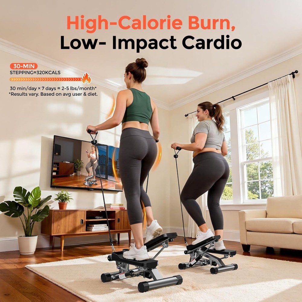 Compact Mini Stepper with Resistance Bands - 350lbs Capacity for Home Workouts