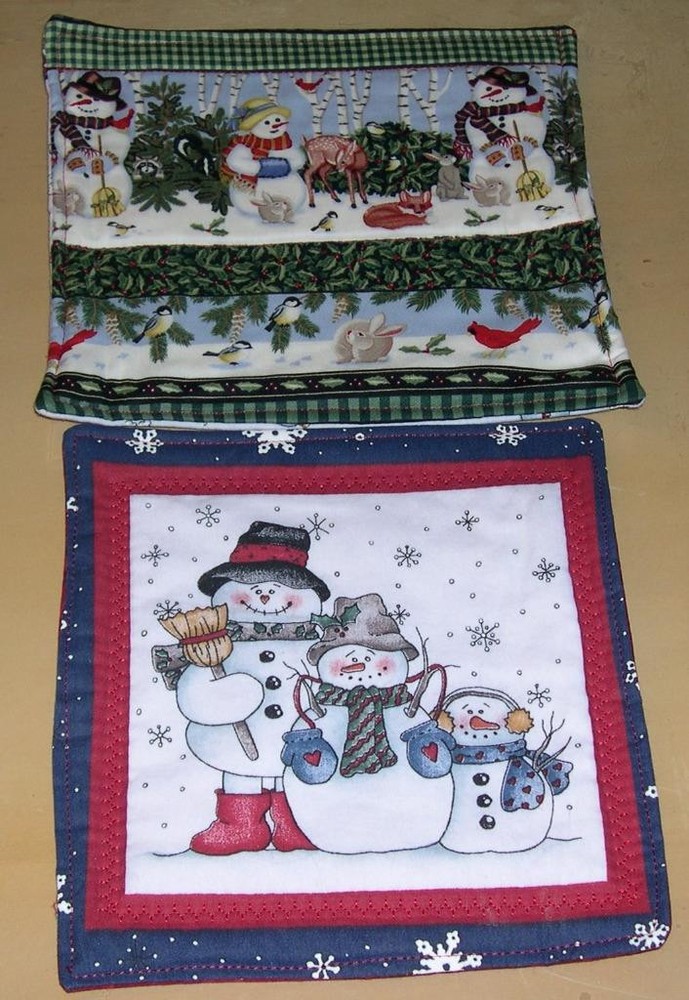 2 Snowman / Winter-Themed Cloth Pot Holders